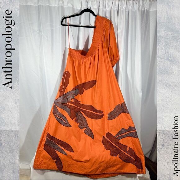 ANTHROPOLOGIE MAEVE ONE SHOULDER EMBROIDERED MAXI DRESS ORANGE SIZE 3X - Picture 9 of 9